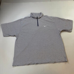 Nike Tiger Woods Polo Shirt Men XL Blue White Striped Quarter Zip Vintage Golf